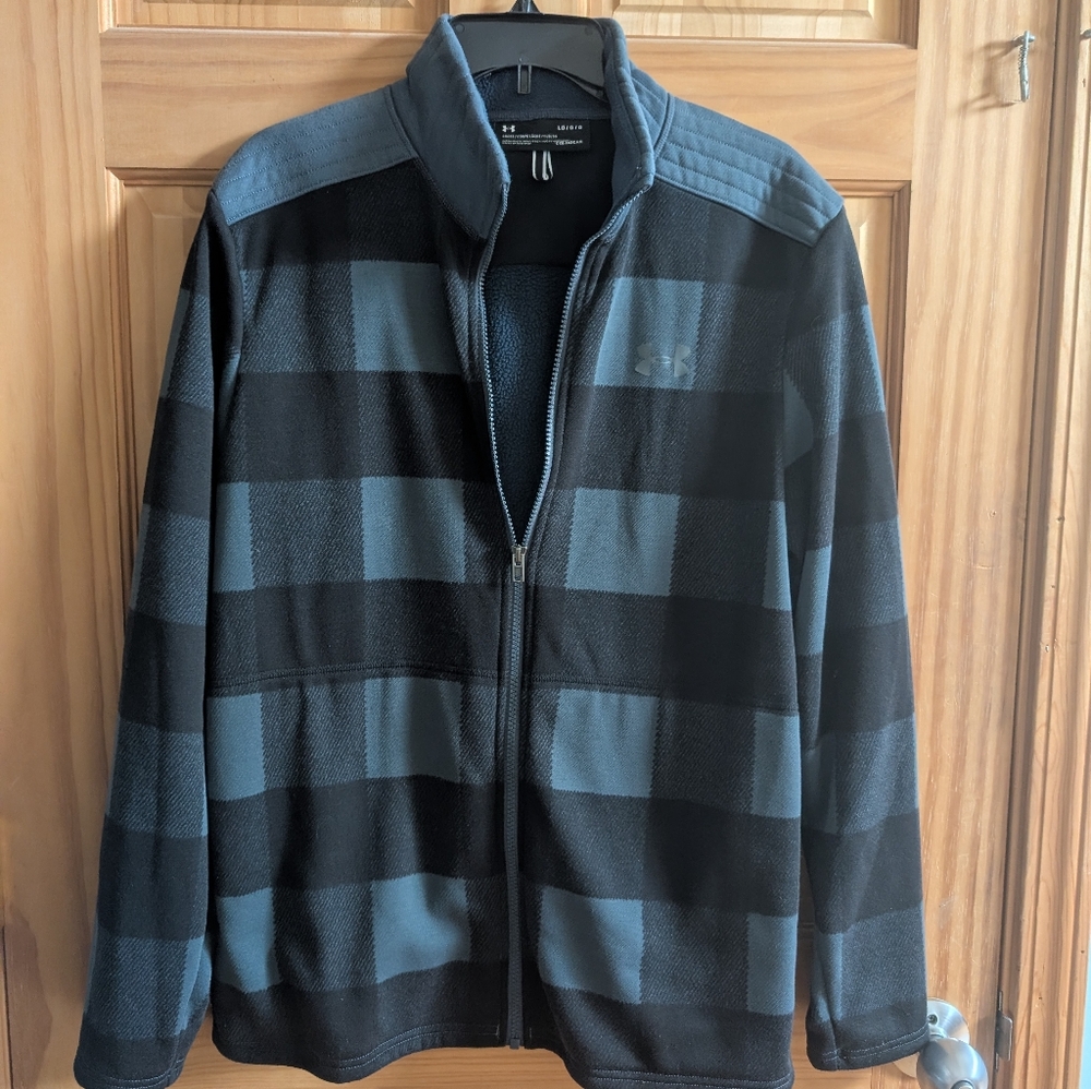 Under Armour Men's Large Black and Denim Blue Buffalo Check Fleece Jacket